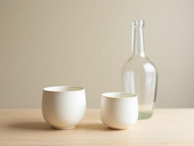 特注の美しいセラミックカップとガラスの花瓶